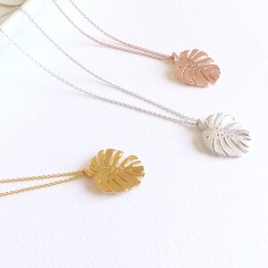 Monstera Leaf Necklace Leaf Necklace, Monstera Leaf, Cheese Plant, Gift for Her, Rose Gold Necklace, Gold Necklace, Summer Jewellery image 2