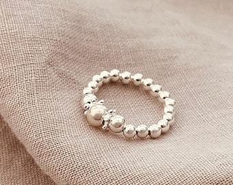 Silver Ball Stacking Ring - Gift for Her, Beaded Stacking Ring, Cute Gifts for Her, Silver Stretch Ring, Gifts for Girlfriends, Gifting