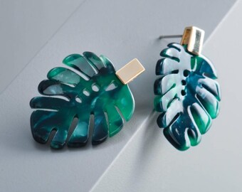 Monstera Leaf Earrings - Statement Earrings, Acrylic Earrings, Monstera Leaf, Gift for Her, Leaf Earrings, Summer Jewellery