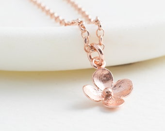 Rose Gold Flower Blossom Necklace -  Rose Gold Necklace,  Cherry Blossom Flower, Flower Girl Necklace, Dainty Necklace, Summer Jewellery