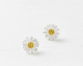 Sterling Silver Daisy Earrings -Sterling Silver Studs, Dainty Silver Studs, Daisy Jewellery • Bridesmaids Gift, Summer Jewellery