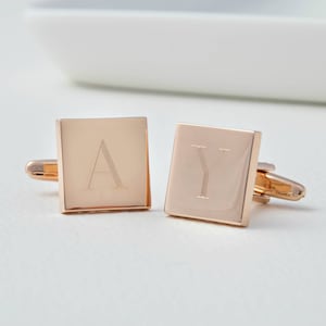 Personalisierte Rose Gold Initial Tile Manschettenknöpfe - Hochzeit Manschettenknöpfe, Initialen Manschettenknöpfe, Trauzeuge Geschenk, Bräutigam, quadratische Manschettenknöpfe