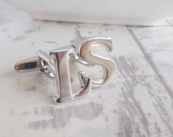 Silver Initial Cufflinks - Personalised Wedding Cufflinks, Groom Cufflinks, Initials Cufflinks, Elegant Monogrammed Cufflinks, Gift for Him