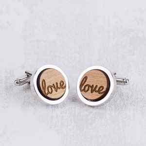 Personalised Wooden Love Cufflinks Father of the Bride Cufflinks, Wedding Party Favor,Wooden Wedding Cufflinks,Grooms Gift,5th Anniversary image 2