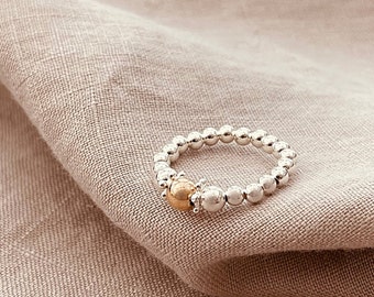 Gold Ball Stacking Ring - Gift for Her, Beaded Stacking Ring, Cute Gifts for Her, Silver Stretch Ring, Gifts for Girlfriends, Gifting