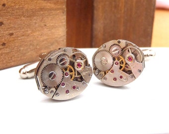 Oval Watch Movement Cufflinks - Wedding Cufflinks, Clockwork Cufflink , Gift for Men, Father of the Bride, Steampunk cufflink, Vintage Style