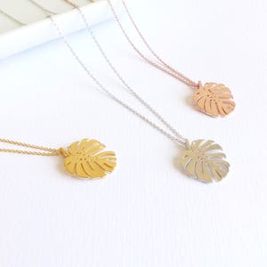 Monstera Leaf Necklace Leaf Necklace, Monstera Leaf, Cheese Plant, Gift for Her, Rose Gold Necklace, Gold Necklace, Summer Jewellery image 3