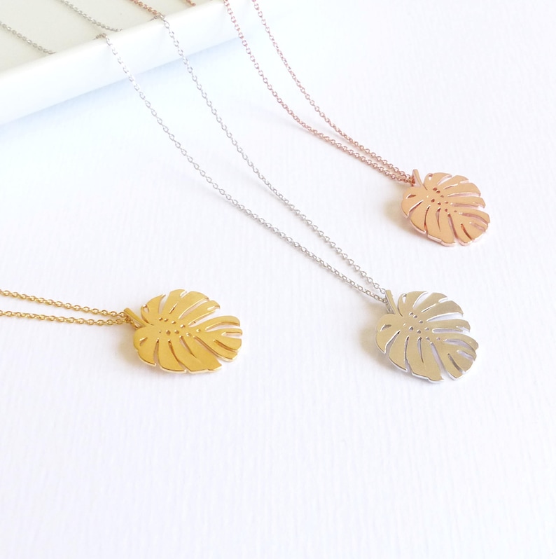 Monstera Leaf Necklace Leaf Necklace, Monstera Leaf, Cheese Plant, Gift for Her, Rose Gold Necklace, Gold Necklace, Summer Jewellery image 3