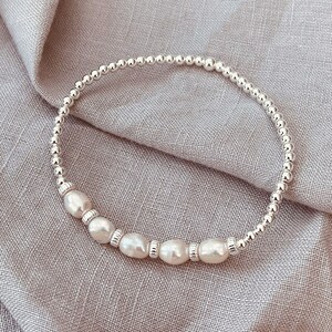 Sterling Silver Freshwater Pearl Bracelet - Gift for Her, June Birthday, Stacking Bracelet, Summer jewellery,  Bracelet Stacks