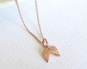 Rose Gold Double Angel Wing Necklace - Dainty Angel Wing Necklace, Gift for Her, Friendship Necklace, Memorial Necklace, Gift for Mum