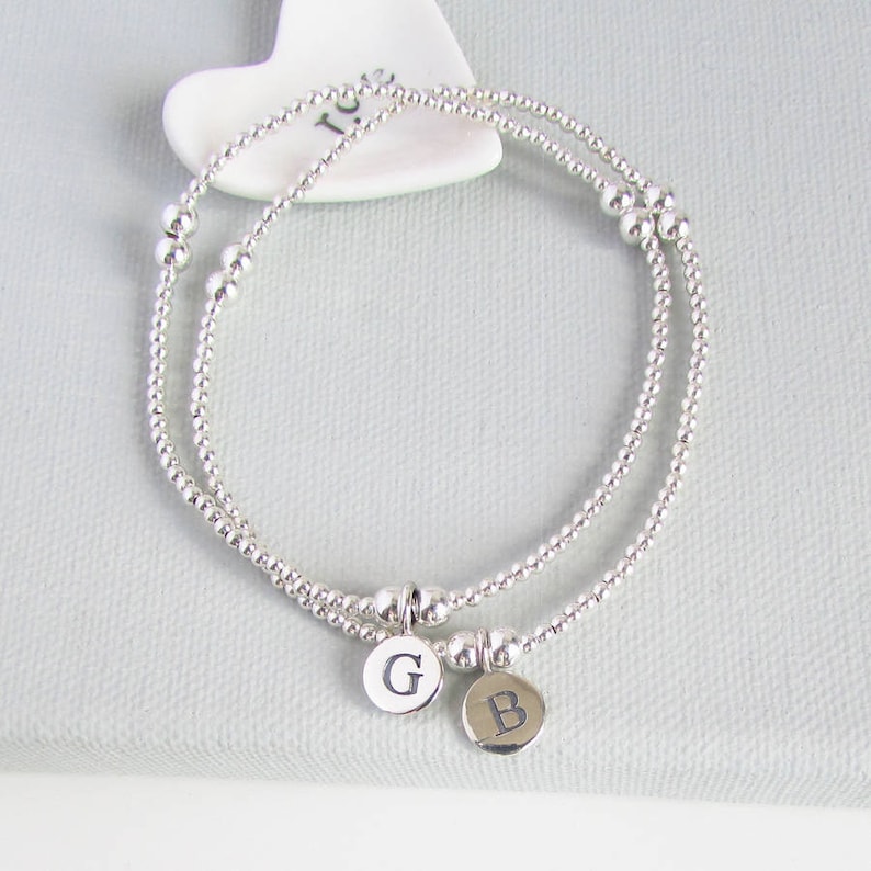 Personalized Sterling Silver Initial Charm Beaded Bracelet - Etsy