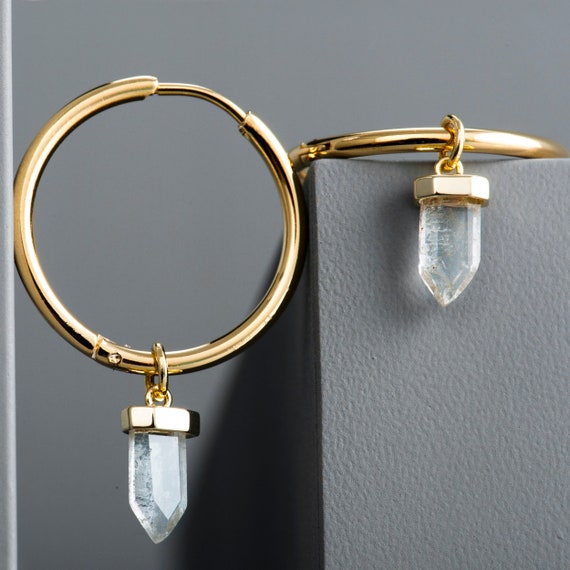 Rock Crystal Drop Hoop Earrings Statement Earrings for Her Gold Hoop Earrings With Charm Hoop Earrings for Her Summer Jewellery Etsy Australia
