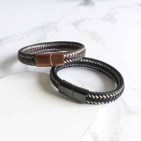 Mens woven hotsell leather bracelet