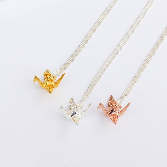 Sterling Silver Origami Crane Necklace Cute Origami Crane