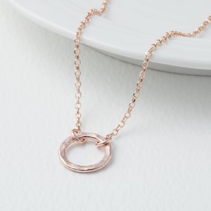 Rose Gold Hammered Ring Necklace - Eternity Ring Necklace, Every Day Jewellery, Minimalist Layering Necklace, Summer Jewellery