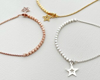 Guiding Star Irregular Cube Slider Bracelet -  Sterling Silver Bracelet, Slider Bracelet, Minimalist Bracelet, Dainty Bracelet, Gift for Her