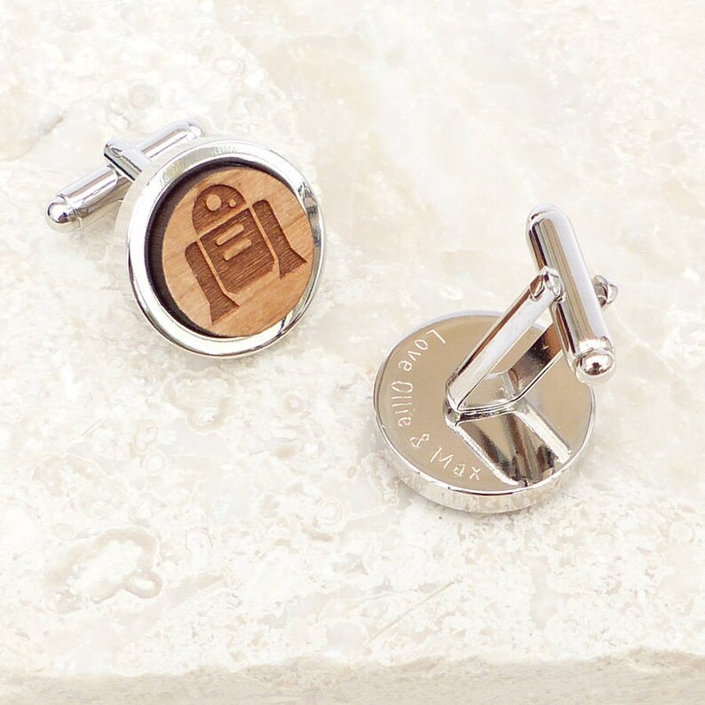 Wood Cufflinks 5th Anniversary Cufflinks Wood Anniversary Gifts Personalized Wooden R2 D2 Cufflinks Groom Cufflinks Wedding Cufflinks