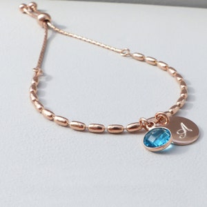 Bracelet de pierres de naissance personnalisé en or rose Bracelet de famille avec pierres de naissance, bracelet délicat, bracelet en or, cadeaux de pierre de naissance image 1
