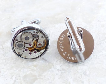 Personalised Round Watch Cufflinks - Engraved cufflinks, Clockwork Cufflink , Gift for Men, Father of the Bride, Steampunk, Vintage Style