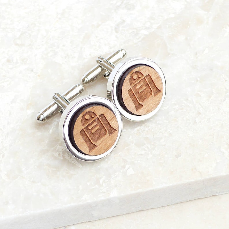 Wood Cufflinks 5th Anniversary Cufflinks Wood Anniversary Gifts Personalized Wooden R2 D2 Cufflinks Groom Cufflinks Wedding Cufflinks
