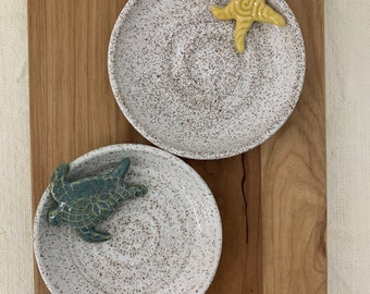 Stoneware small plate dish, wheel-thrown Sealife, turtle or starfish Charcuterie Accessory, Beach Trinket, Soap Dish