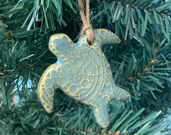 Ceramic Stoneware Sea Turtle Ornament Beach Home, Christmas Holiday Ornament, Wedding Favor