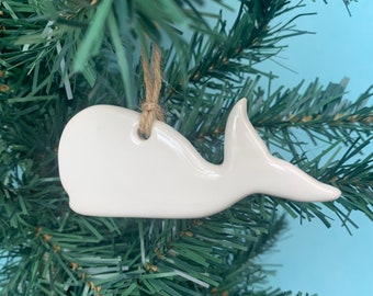 Ceramic Whale Ornament Beach Home Christmas Holiday Ornament, Wedding Favor
