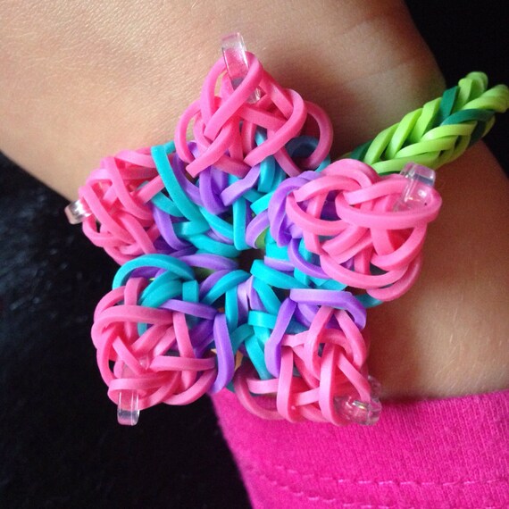 Items similar to Custom color Hibiscus flower rainbow loom bracelet w