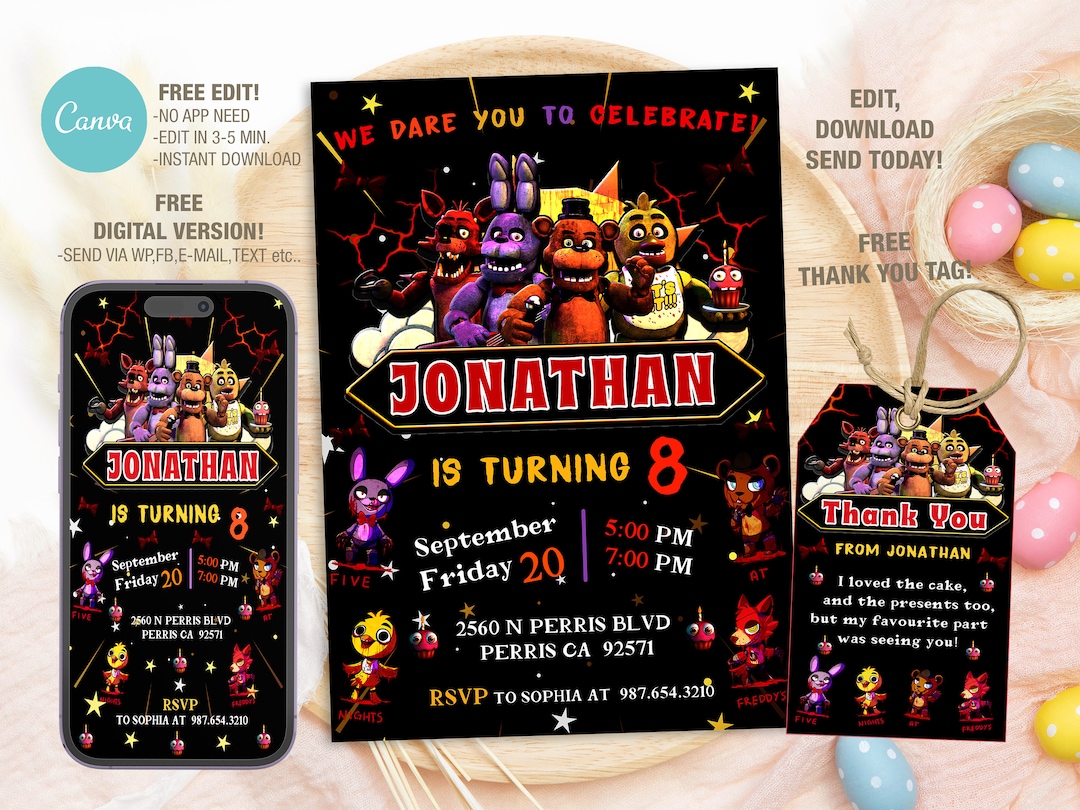 Five Nights at Freddys Birthday Invitation Template, Printable Birthday ...