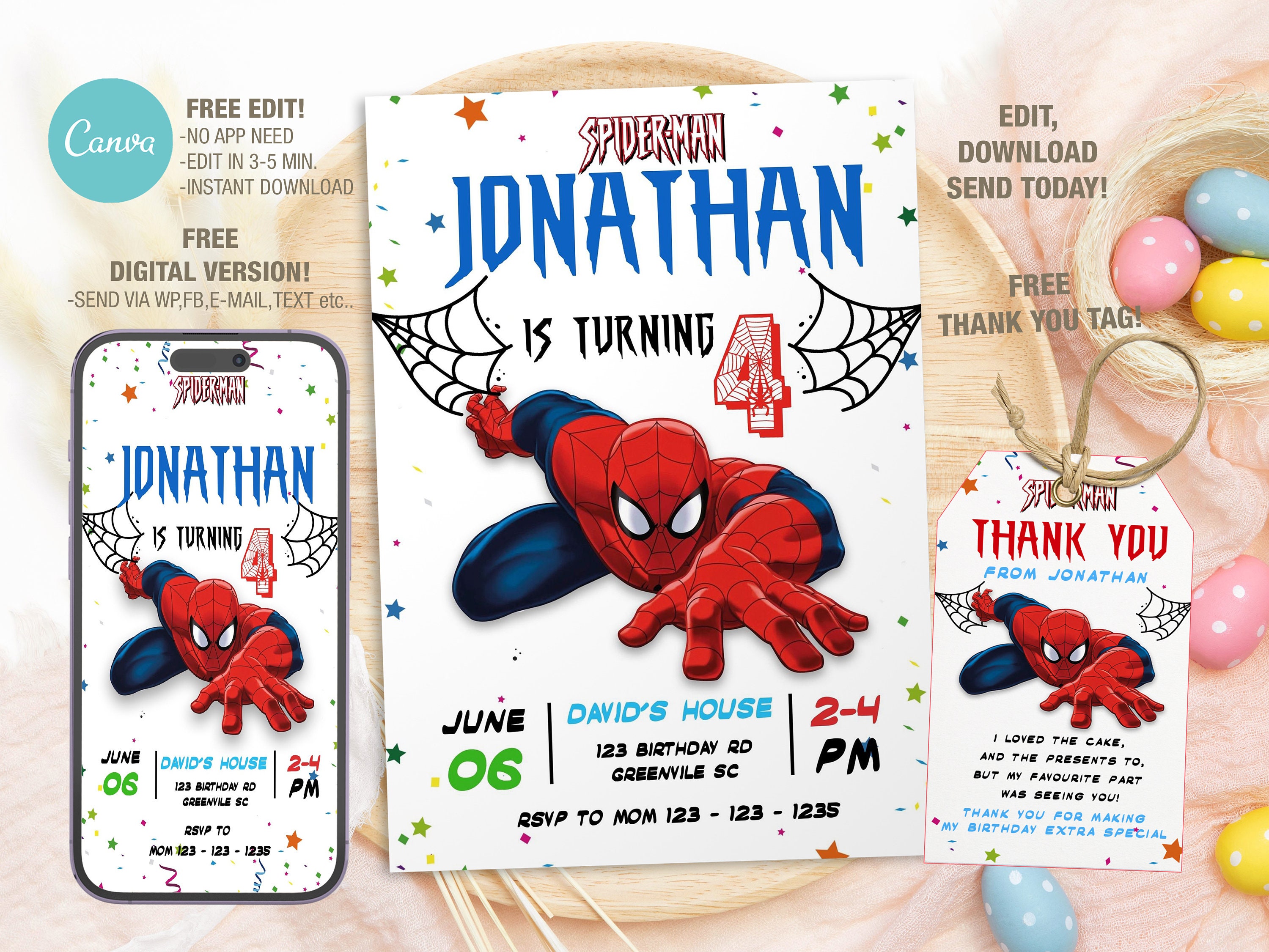Editable Birthday Invitation Template, Printable Birthday Party Invitation, Digital Kids Party Invite Template Evite Bday Card