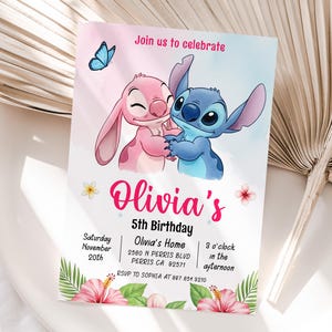 Editable Stitch Birthday Invitation Template, Printable Birthday Party Invitations, Stich and Angel Kids Party Invite, Boys & Girls Invite