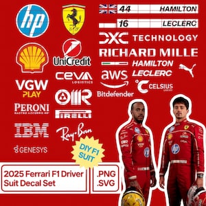 2025年フェラーリチームF1スポンサーロゴ、DIYレーシングスーツ、フェラーリレーサー用スポンサーロゴデカール、デジタルSVG、PNG、PDF、AIファイル、即時ダウンロード