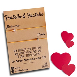 Set 2 bracciali Fratello & Fratello con nomi su cartolina | Idea Regalo per Fratelli | Bracciali da condividere