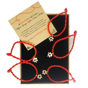 Cinque Bracciali Filo Rosso del Destino LUXURY con puzzle oro/argento o cuore oro +cofanetto regalo e cinque cartoline con nomi
