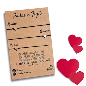 Set 3 bracciali Padre & Figli con nomi su cartolina | Idea Regalo per Papà | Bracciali da condividere