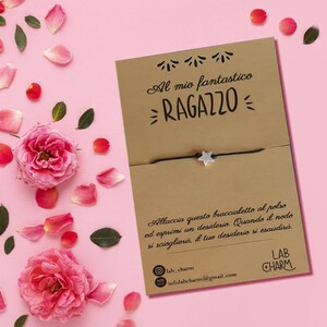 Bracciale regolabile esprimi desiderio per RAGAZZO FIDANZATO con cartolina ricordo | Scegli tu ciondolo e colore del cordoncino