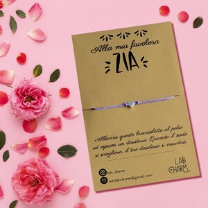 Bracciale regolabile esprimi desiderio per ZIA con cartolina ricordo | Scegli tu ciondolo e colore del cordoncino