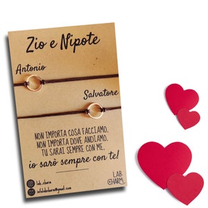 Set 2 bracciali Zio & Nipote con nomi su cartolina | Idea Regalo per Zii e  Nipoti | Bracciali da condividere