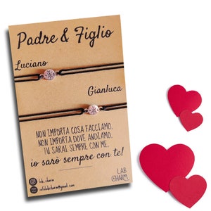 Set 2 bracciali Padre & Figlio con nomi su cartolina | Idea Regalo per Papà e Figlio | Bracciali da condividere