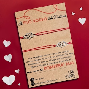 Coppia Bracciali Filo Rosso del Destino | Cartolina senza nomi scegli tu il ciondolo