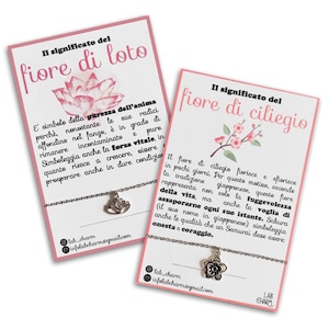 Collana Fiore di Loto e Fiore di Ciliegio | Collane con Fiori con cartolina Significato inclusa | Idea Regalo Accessori Fiori