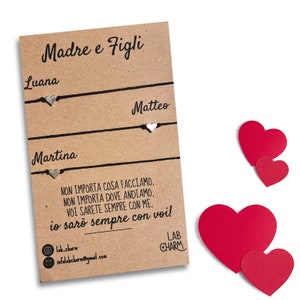 Set 3 bracciali Madre & Figli con nomi su cartolina | Idea Regalo per Mamma | Bracciali da condividere