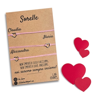 Set 3 bracciali Sorelle con nomi su cartolina | Idea Regalo per Sorelle | Bracciali da condividere