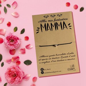 Bracciale regolabile esprimi desiderio per MAMMA con cartolina ricordo | Scegli tu ciondolo e colore del cordoncino