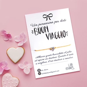 Bracciale regolabile esprimi desiderio BUON VIAGGIO con cartolina ricordo | Scegli tu ciondolo e colore del cordoncino