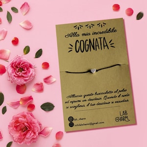 Bracciale regolabile esprimi desiderio per COGNATA con cartolina ricordo | Scegli tu ciondolo e colore del cordoncino