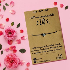 Bracciale regolabile esprimi desiderio per ZIO con cartolina ricordo | Scegli tu ciondolo e colore del cordoncino