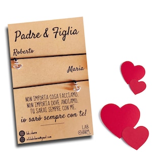 Set 2 bracciali Padre & Figlia con nomi su cartolina | Idea Regalo per Papà e Figlia | Bracciali da condividere