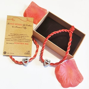 Coppia Bracciali Filo Rosso del Destino FAMILY FOREVER + cartolina con i nomi