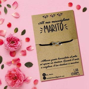 Bracciale regolabile esprimi desiderio per MARITO con cartolina ricordo | Scegli tu ciondolo e colore del cordoncino